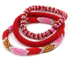 Set of 3 Crocheted Glass Bead Stacking Bracelets NWoT